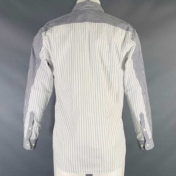 SAGE DE CRET Size M White Grey Stripe Cotton Mixed Pattern Long Sleeve Shirt - Picture 3 of 7